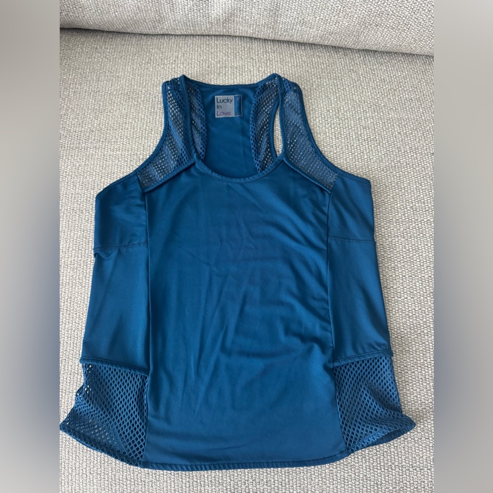 Lucky in Love Teal Mesh Tank